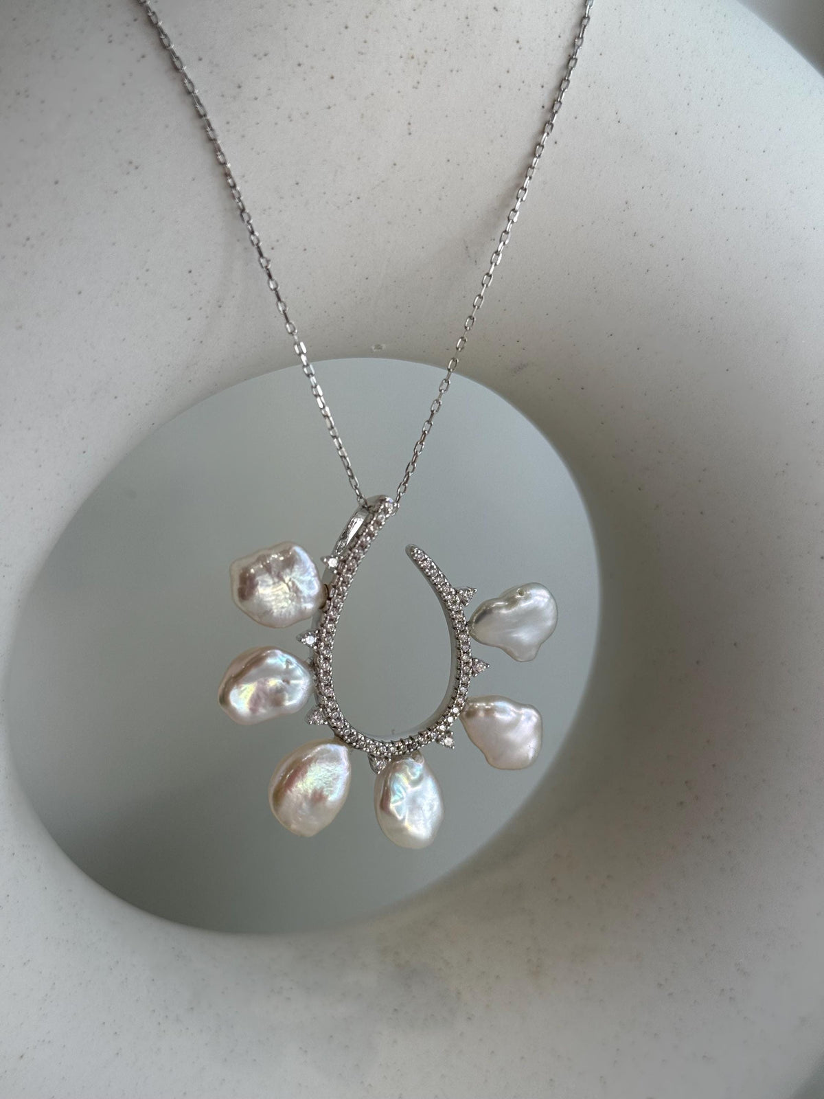whole set white iridescent Keshi pearls s925 silver earrings pendant necklace set for her anniversary