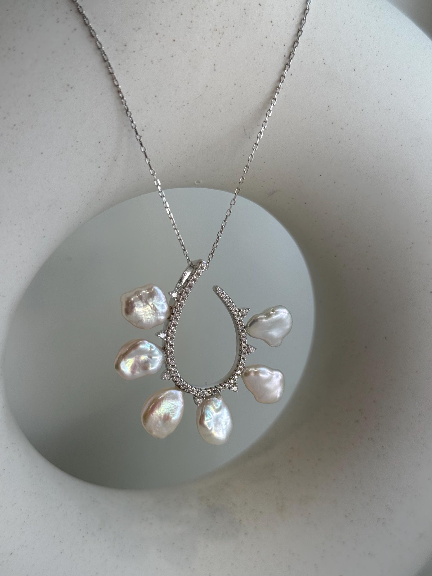 whole set white iridescent Keshi pearls s925 silver earrings pendant necklace set for her anniversary