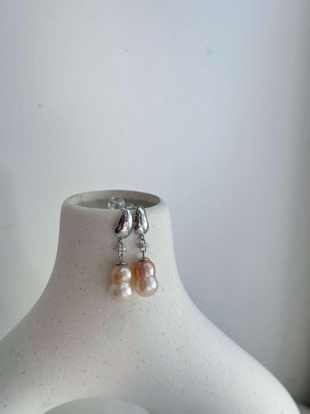 Strong Luster pink rose Peanut Keshi pearls S925 silver earrings hoops drop daily office Earrings. 7.7-7.9mm