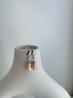 Strong Luster pink rose Peanut Keshi pearls S925 silver earrings hoops drop daily office Earrings. 7.7-7.9mm