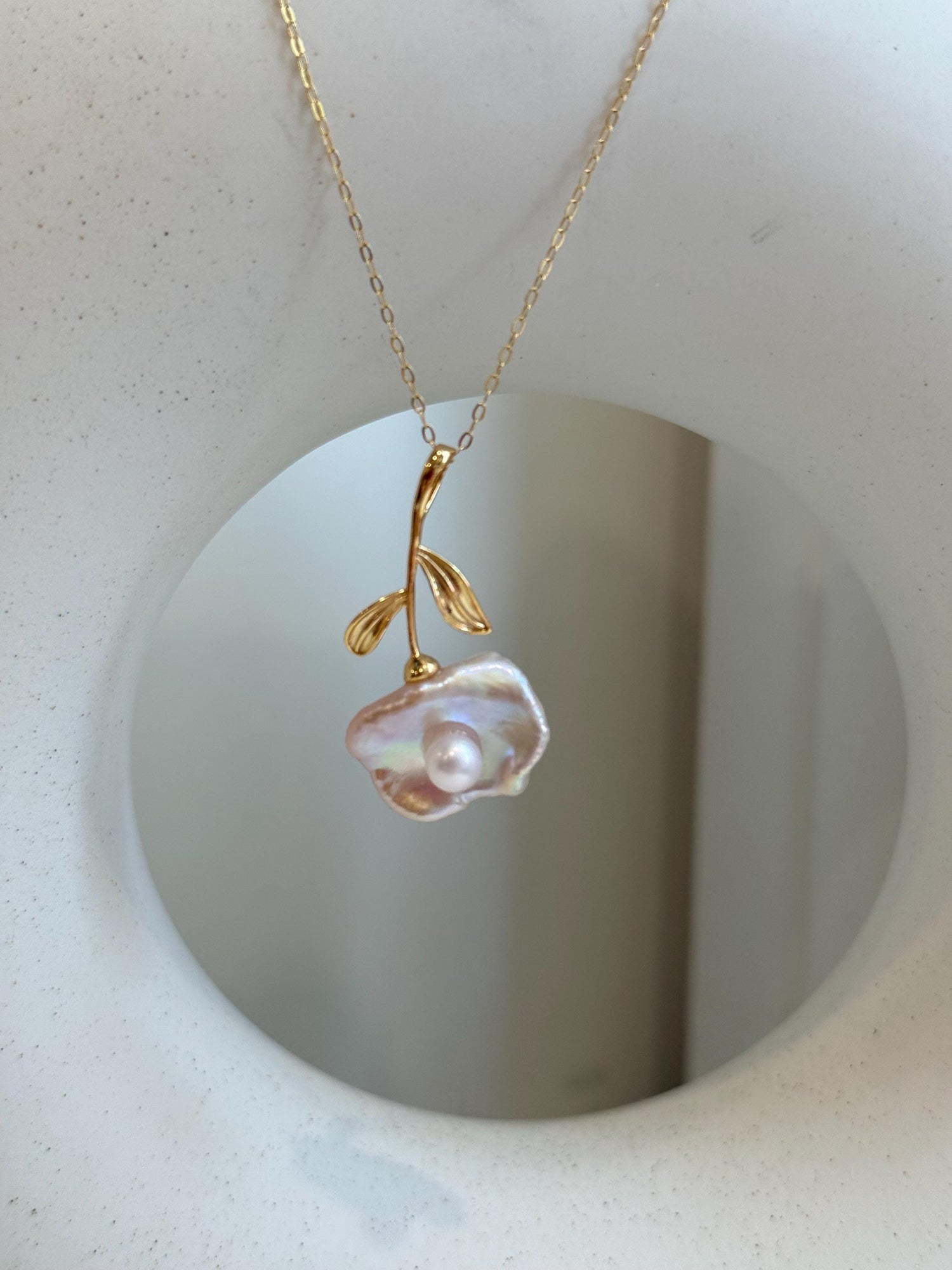 Extreme luster metallic pink iridescent Keshi Pearl s925 silver floral pendant necklace set gift for girls