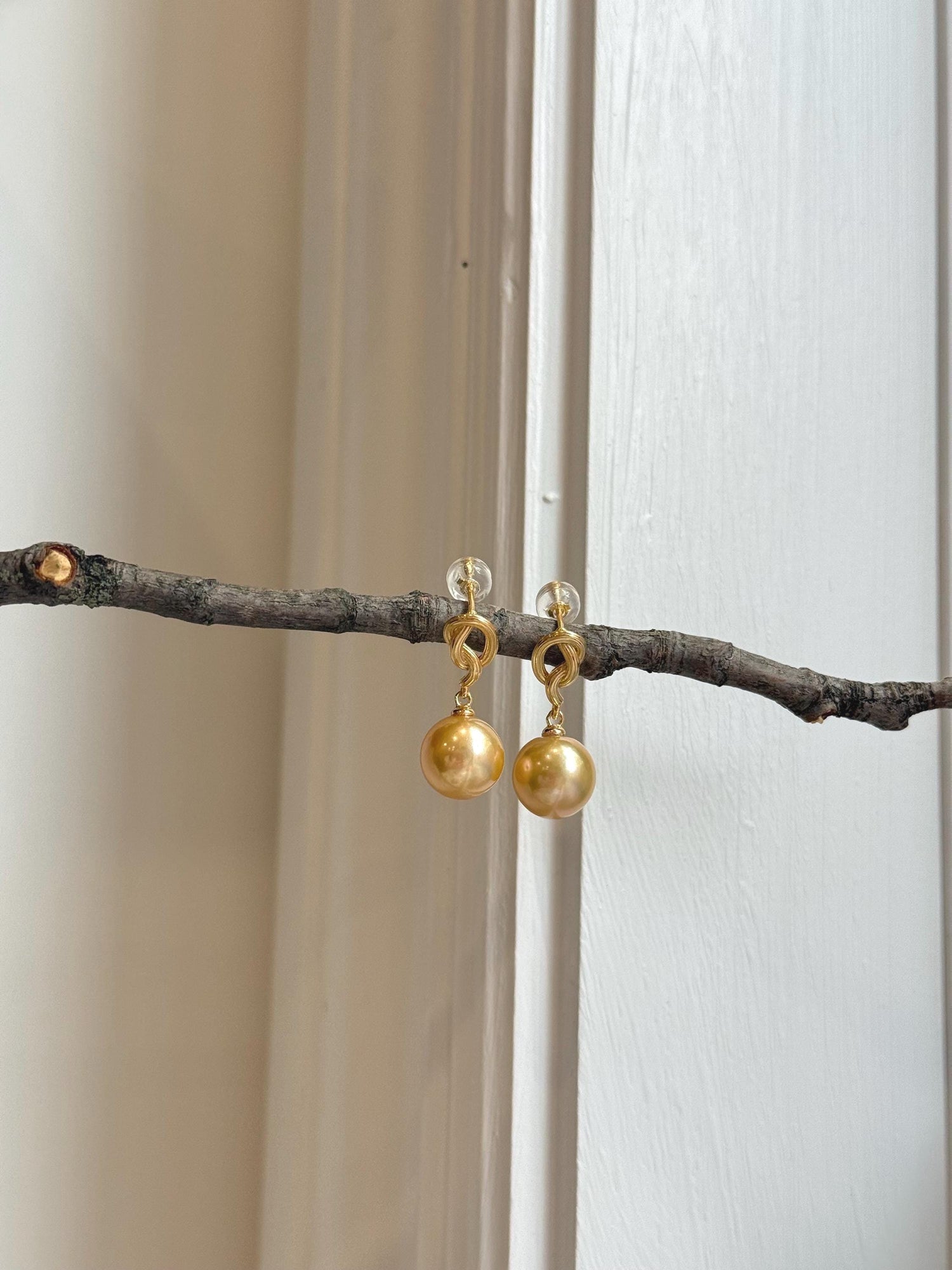 Edison golden pearls s925 silver earrings stud for her