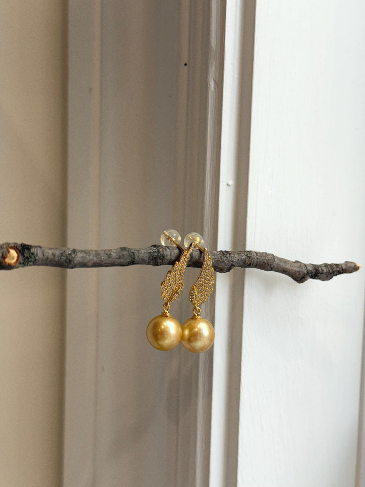 affordable freshwater golden pearls like south sea golden pearls s925 silver feather earrings for her birthday