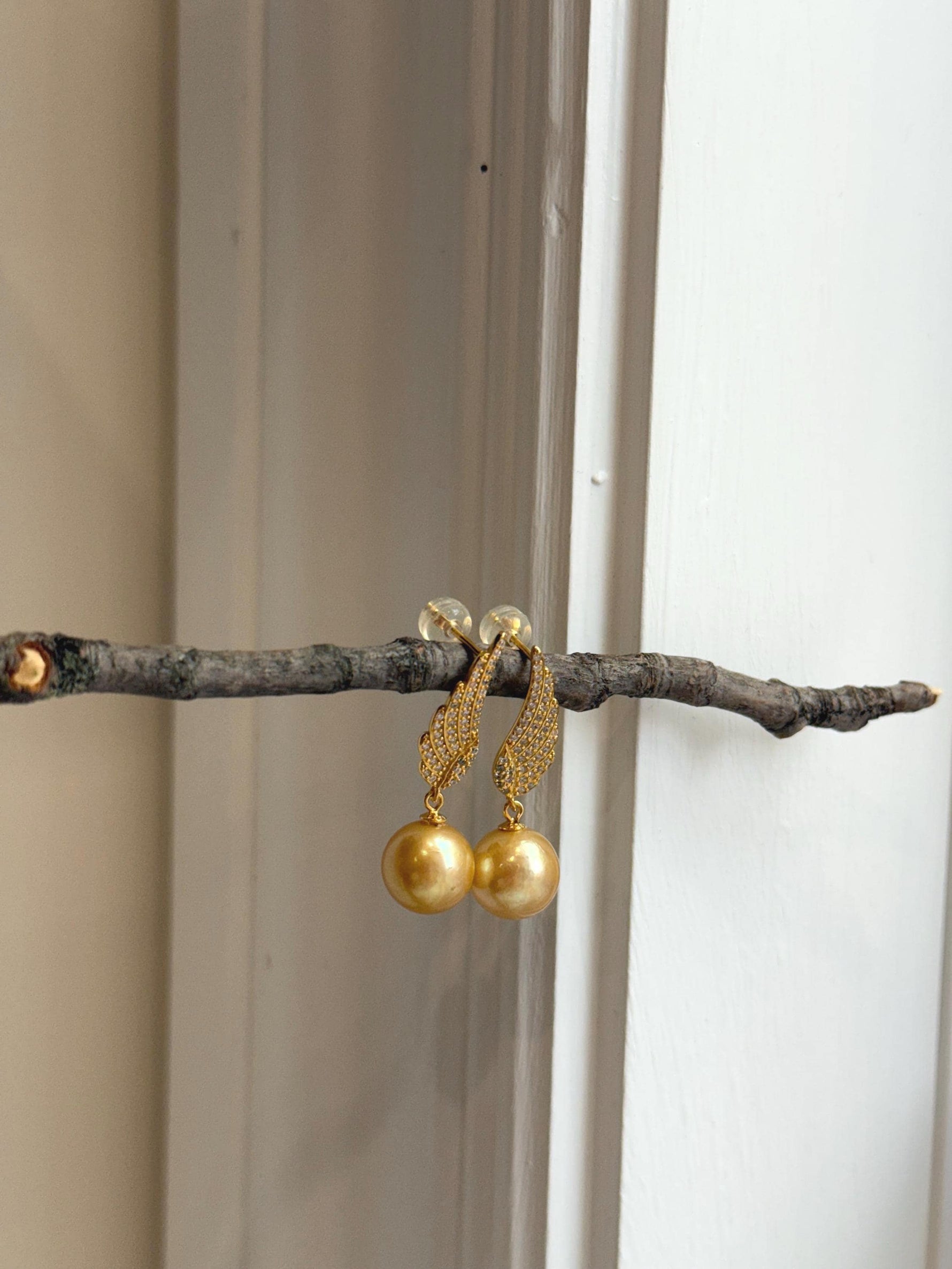 affordable freshwater golden pearls like south sea golden pearls s925 silver feather earrings for her birthday