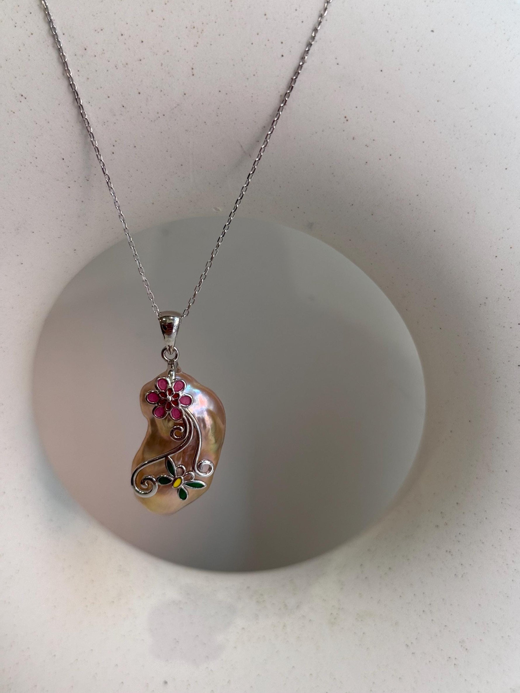 cheap affordable freshwater rose baroque pearl s925 silver floral pendant for her