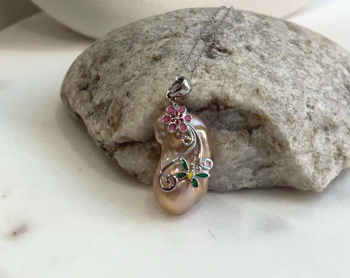 affordable freshwater rose baroque pearl s925 silver floral pendant for her birthday