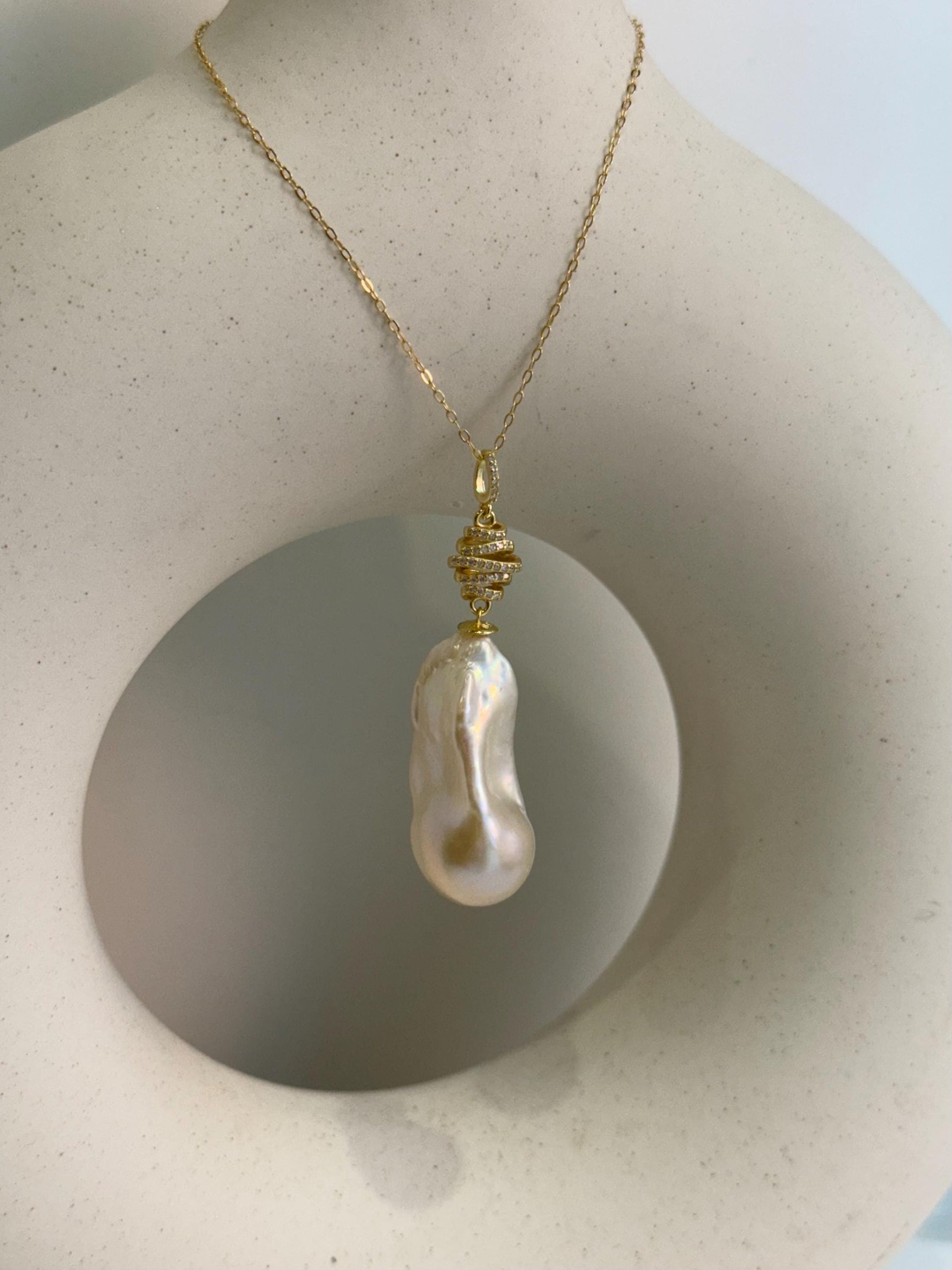 cheap white iridescent big baroque pearl s925 silver pendant necklace set for her