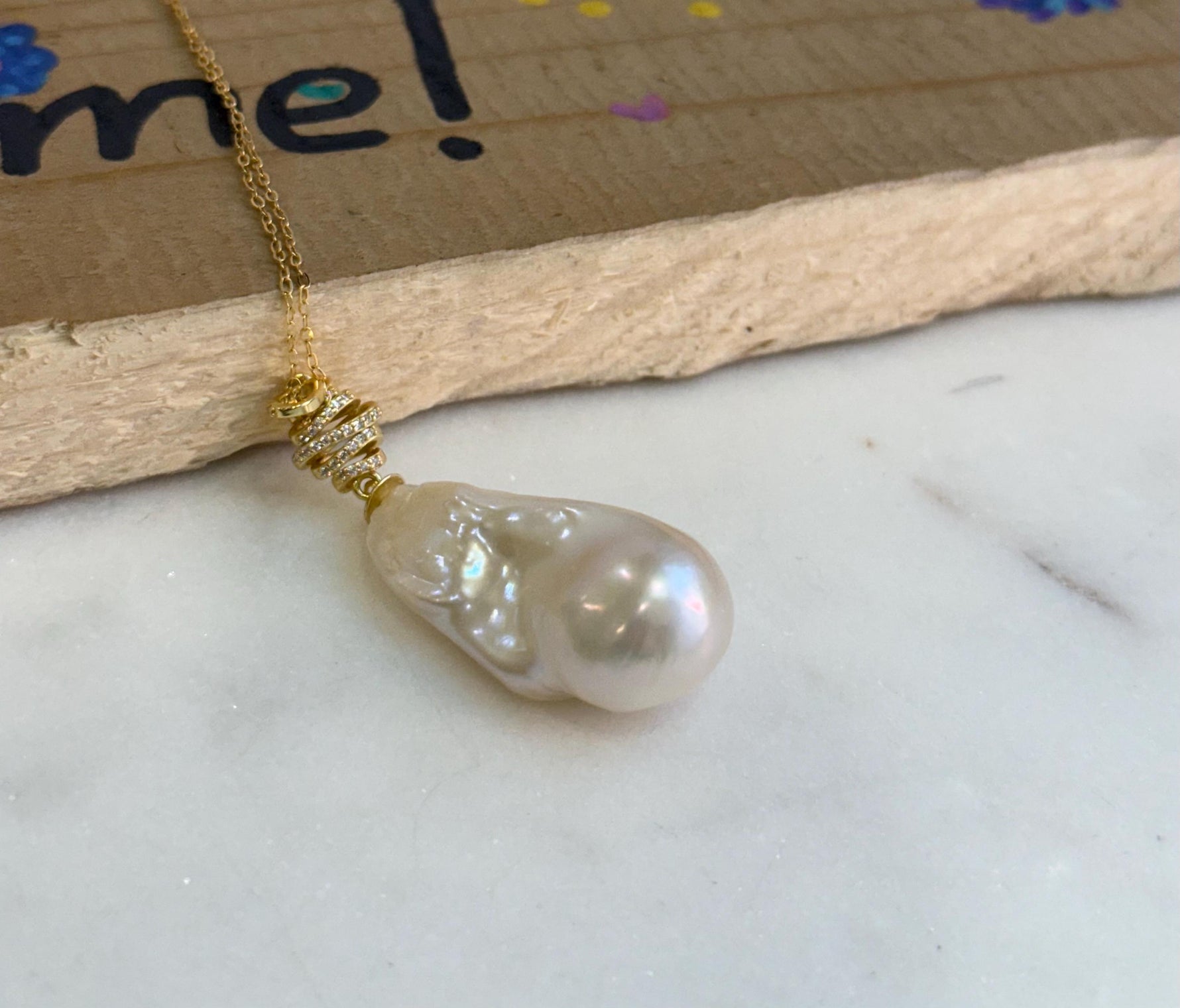 white iridescent big baroque pearl s925 silver pendant necklace set for her daily wear