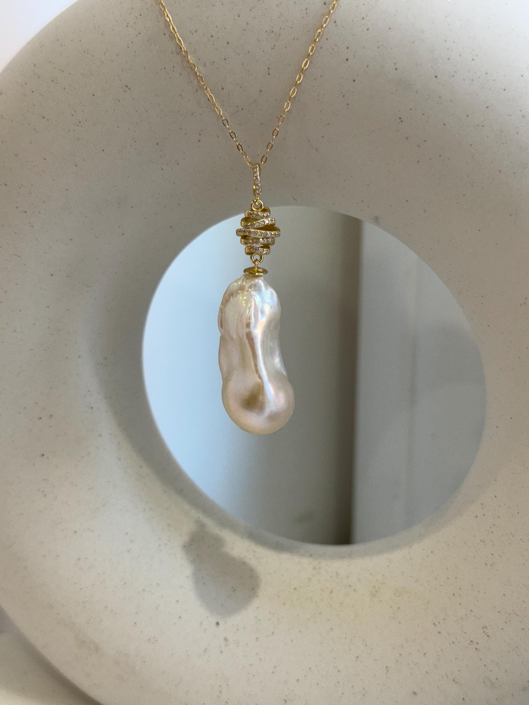 white iridescent big baroque pearl s925 silver pendant necklace set for her retirement
