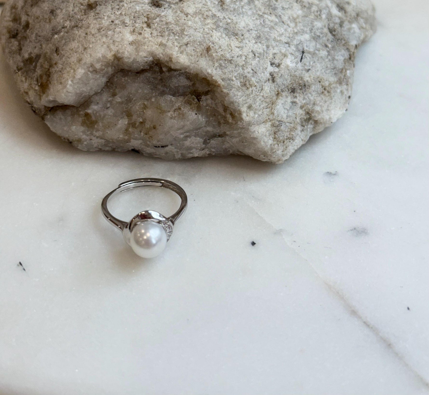 Super Value!  7.4mm extreme luster Australian Ocean Cold white Pearl  S925 silver minimalist adjustable ring unique gift for her daily wear