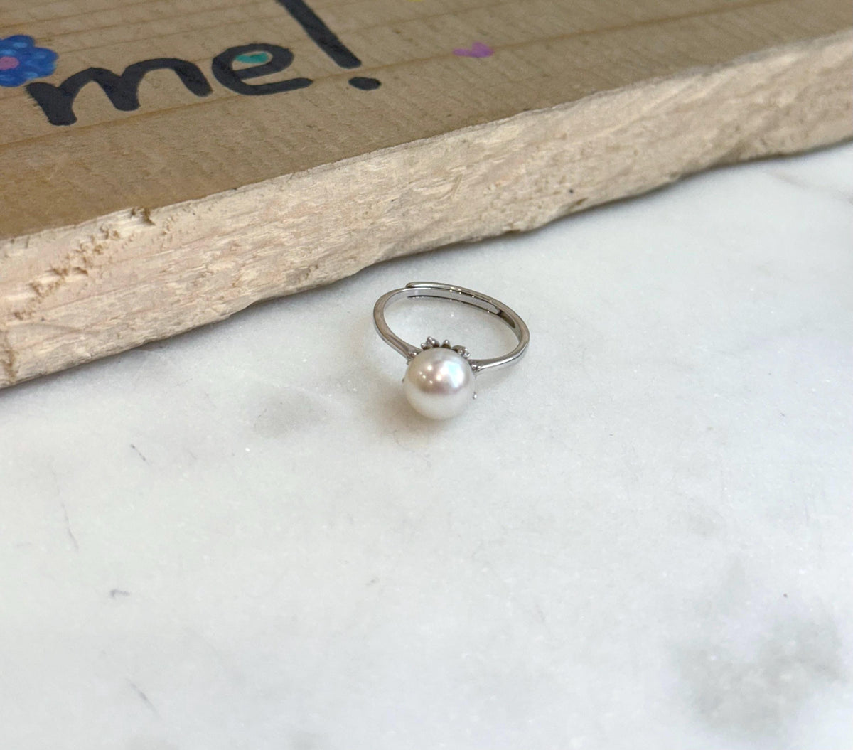 Super Value!  7.5mm extreme luster Australian Ocean Cold white Pearl  S925 silver minimalist adjustable ring unique gift for her daily wear