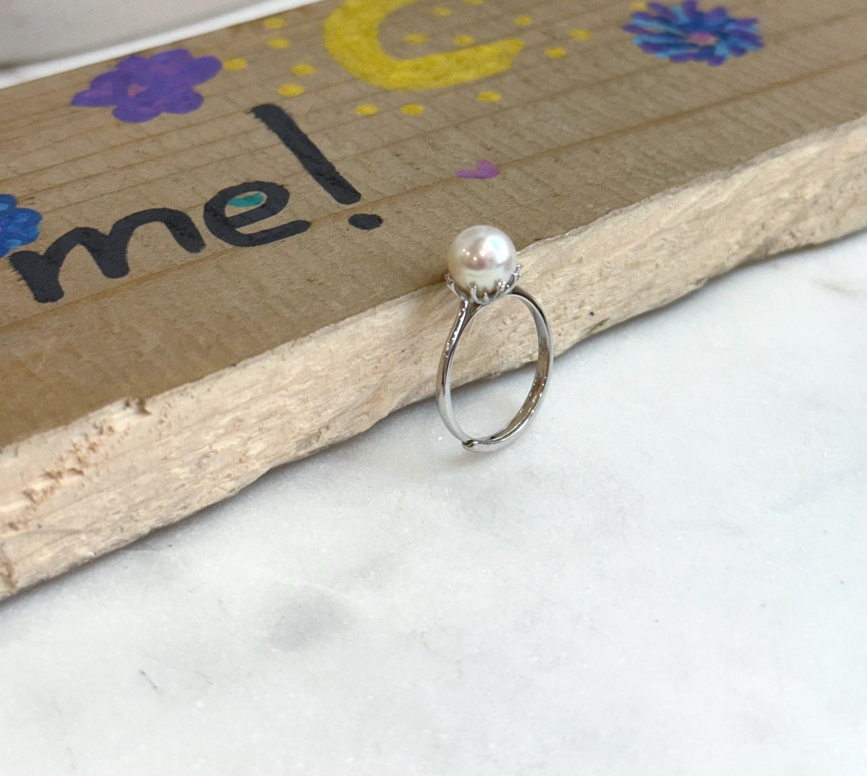 Super Value!  7.5mm extreme luster Australian Ocean Cold white Pearl  S925 silver minimalist adjustable ring unique gift for her birthday