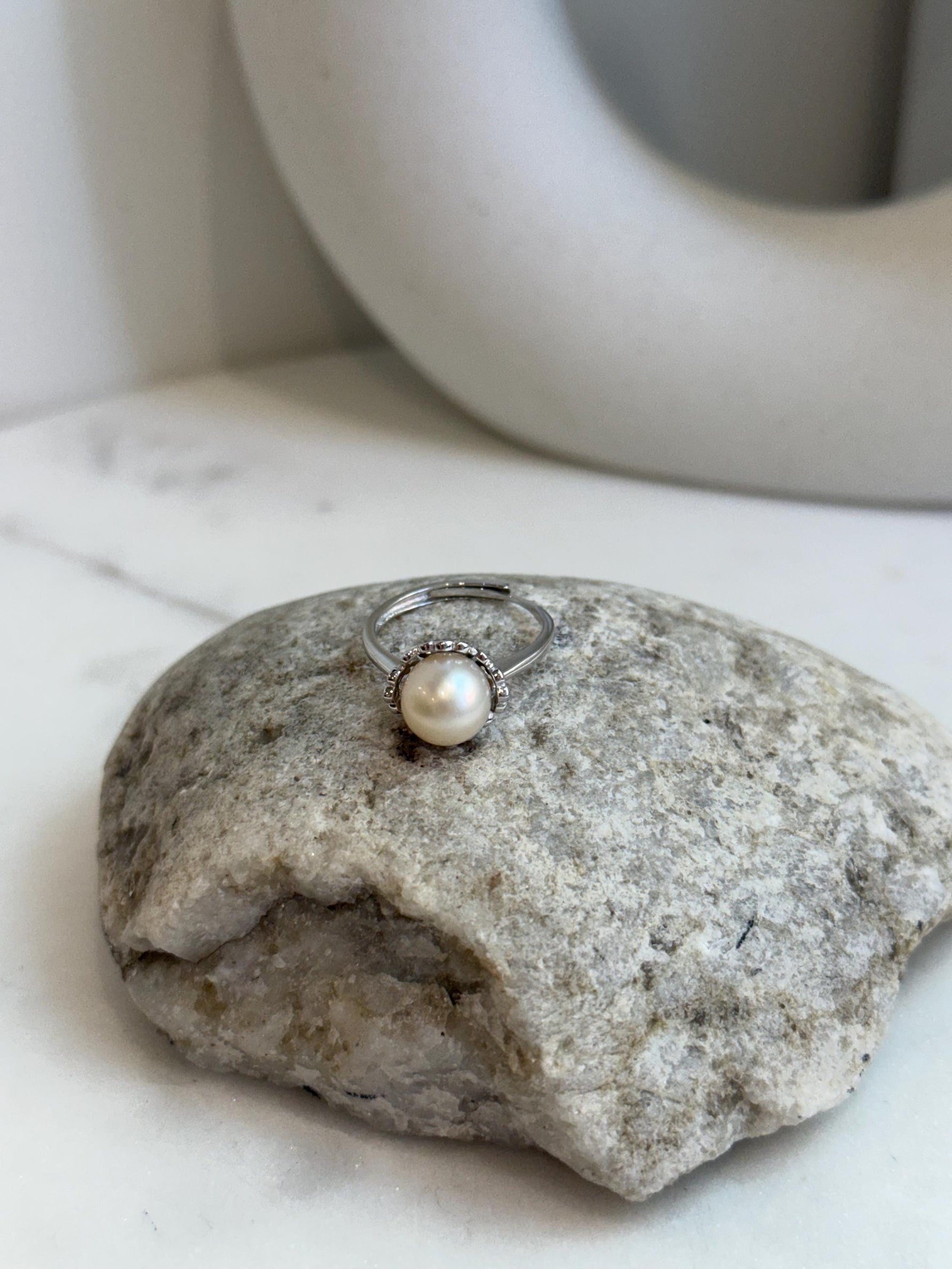 Australian Ocean 8.7mm strong luster ivory Pearl S925 silver minimalist adjustable ring unique gift for her holiday gift