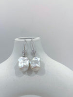 White Iridescent Baroque Pearls Earrings hooks for her
