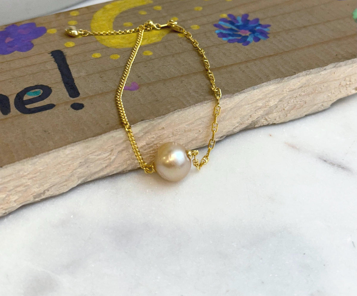 11.3mm strong luster south sea golden Pearl s925 silver AB adjustable daily office bracelet for her office wear. To 8.1”