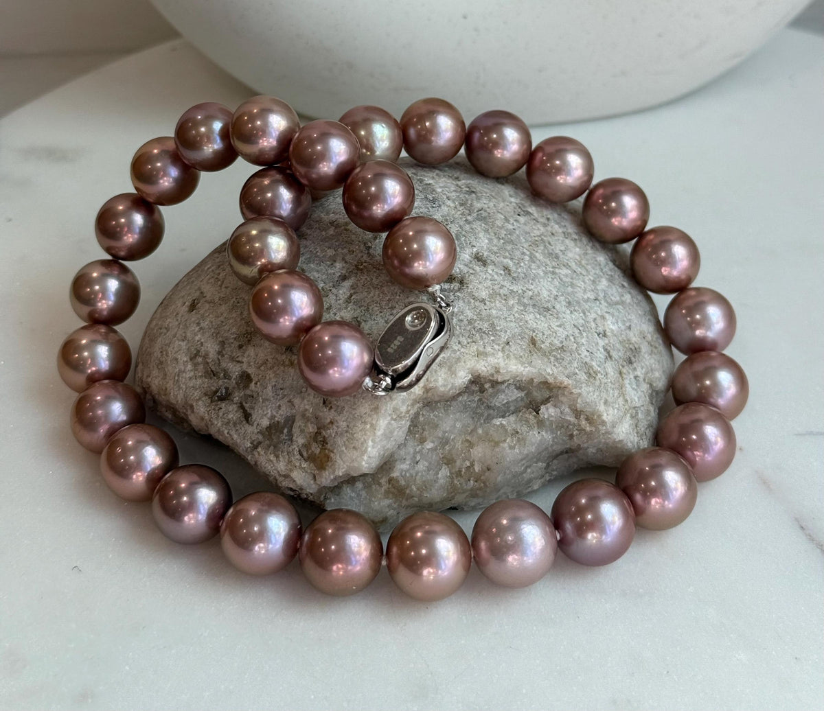 huge rose gold round Edison pearls s925 silver necklace strand for her daily wear
