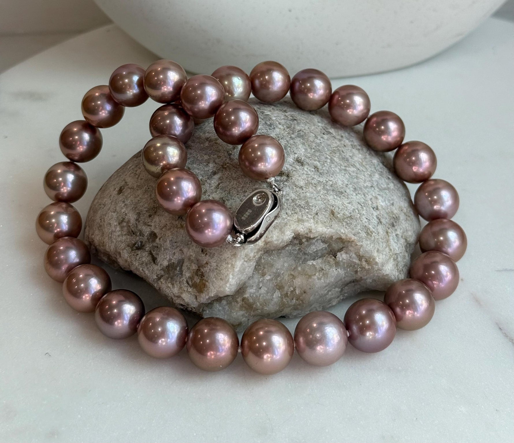 huge rose gold round Edison pearls s925 silver necklace strand for her daily wear