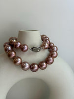 huge rose gold round Edison pearls s925 silver necklace strand for her engagement