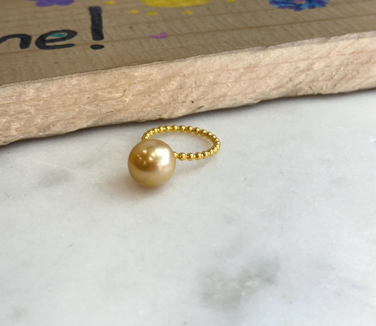 affordable 11.3mm 0.51g Au750 18K Deep Gold South Sea Golden pure natural Extreme luster Ocean Pearl ring unique gift for her. 