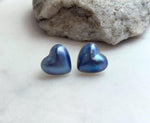 Insale strong luster sky blue purple iridescent heart ocean Mabe earrings S925 silver minimalist earrings. Gift for her anniversary.
