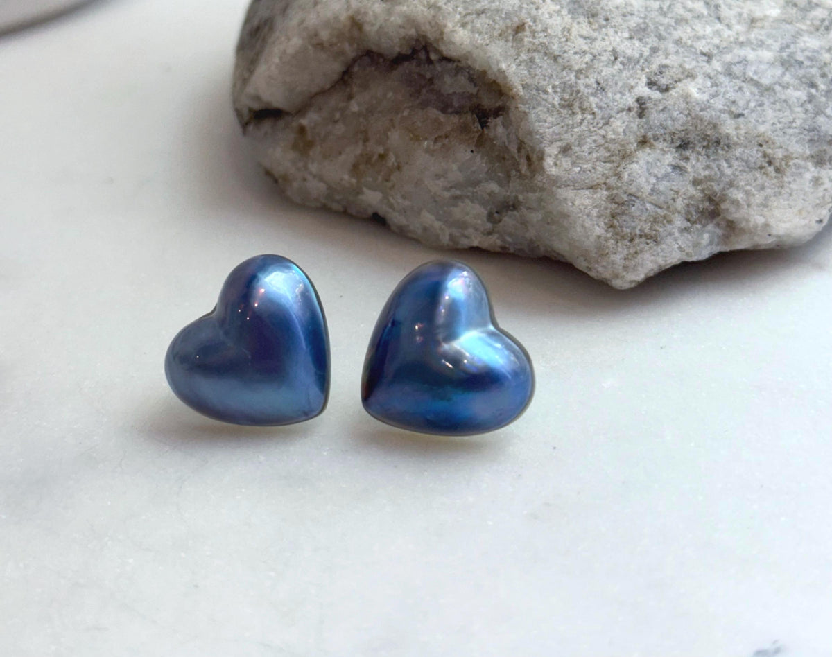 affordable Insale strong luster sky blue purple iridescent heart ocean Mabe earrings S925 silver minimalist earrings. Gift for her anniversary.