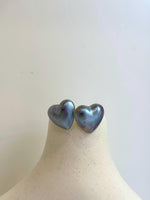 Insale strong luster sky blue purple iridescent heart ocean Mabe earrings S925 silver minimalist earrings. Gift for her anniversary daily wear