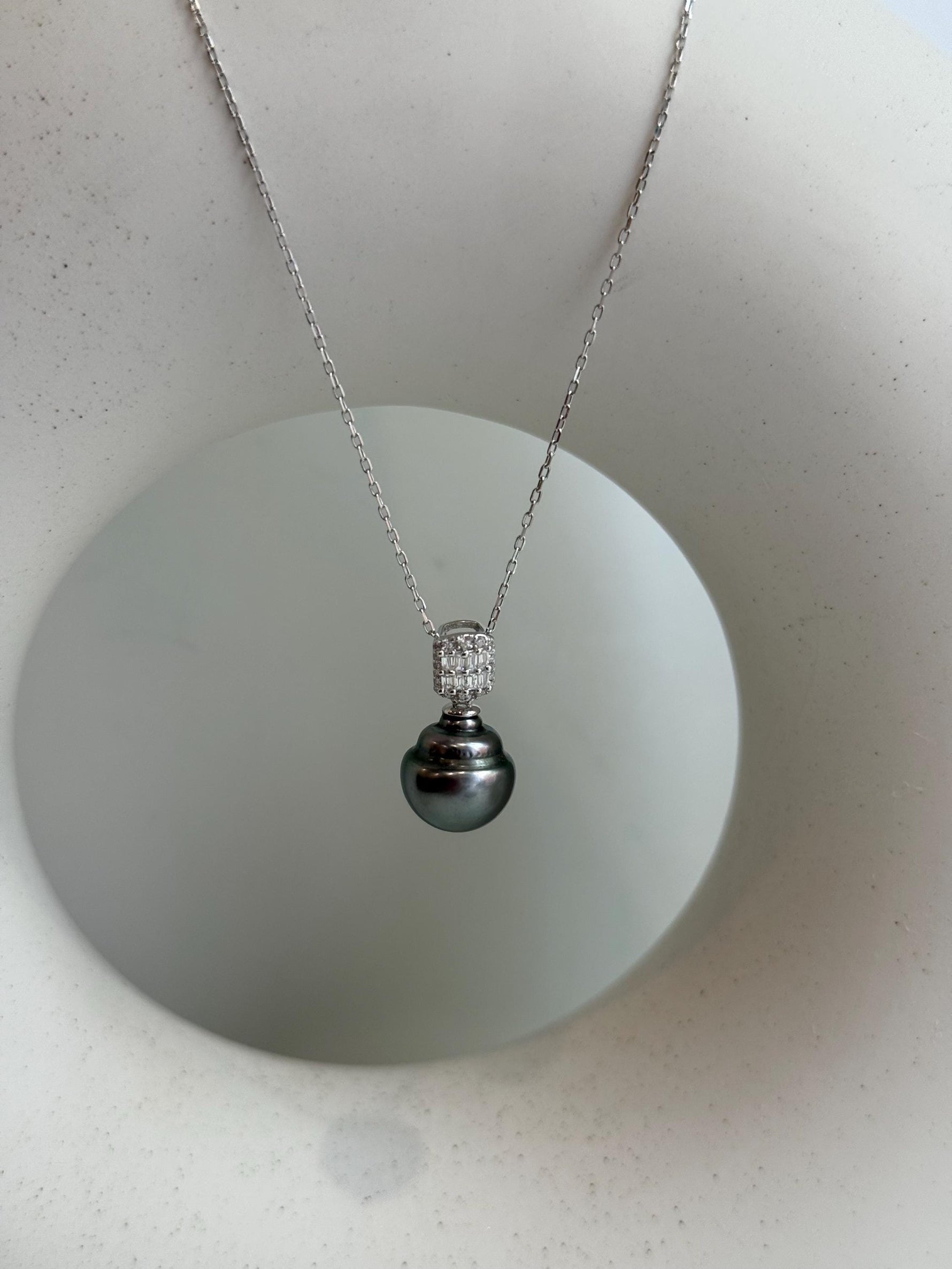 affordable Insale Tahitian Extreme luster mirrored green with platinum hue Ocean Pearl Silver pendant chain Necklace unique gift for her