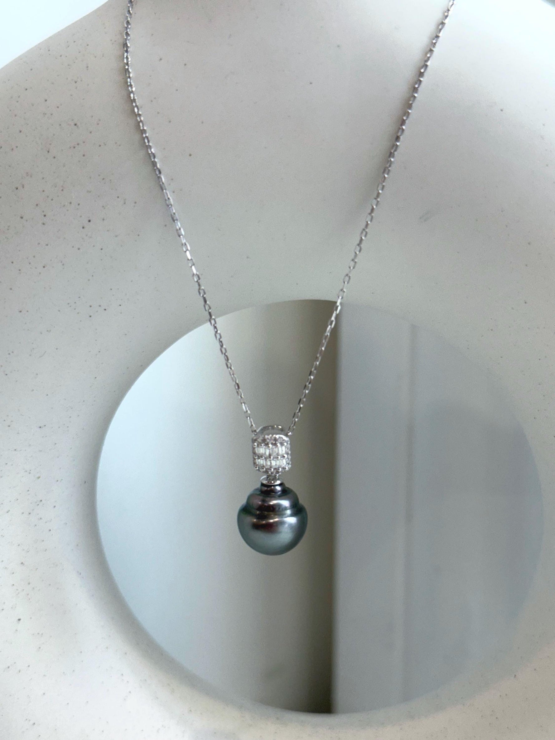 affordable Insale Tahitian Extreme luster mirrored green with platinum hue Ocean Pearl Silver pendant chain Necklace unique gift for her birthday