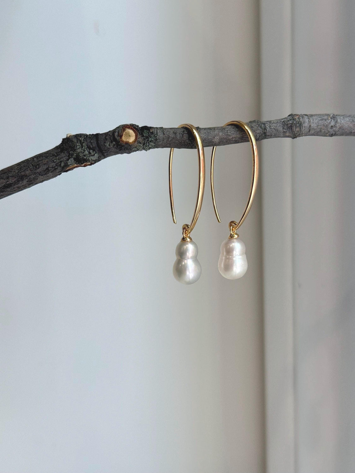 Strong Luster Peanut Keshi pearls S925 silver earrings hooks drop daily office wear