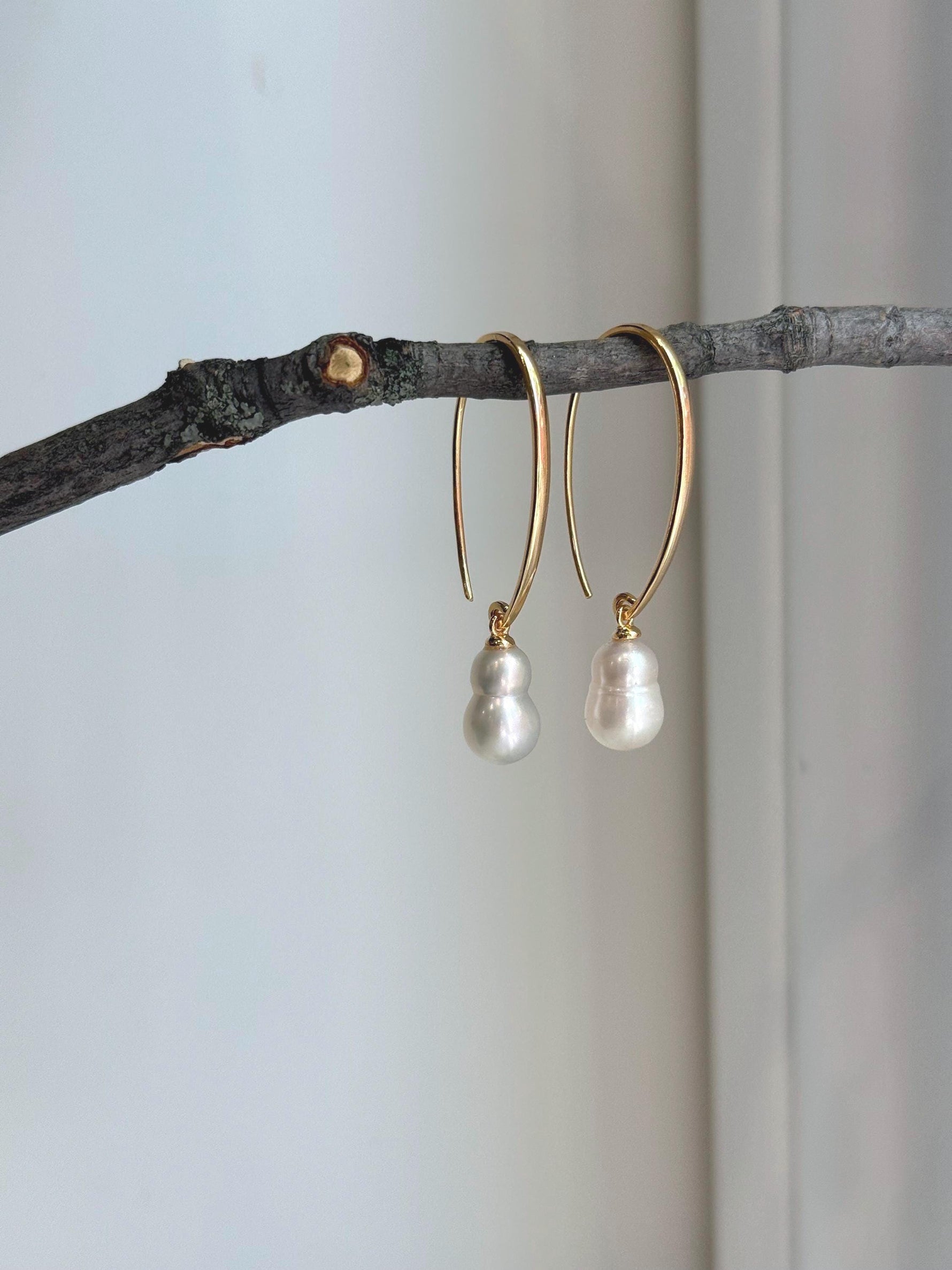 Strong Luster Peanut Keshi pearls S925 silver earrings hooks drop daily office wear