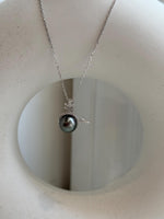 9.8mm Insale Tahitian strong luster mirrored green with brown hue Ocean Pearl Silver whale pendant chain Necklace unique gift for her.