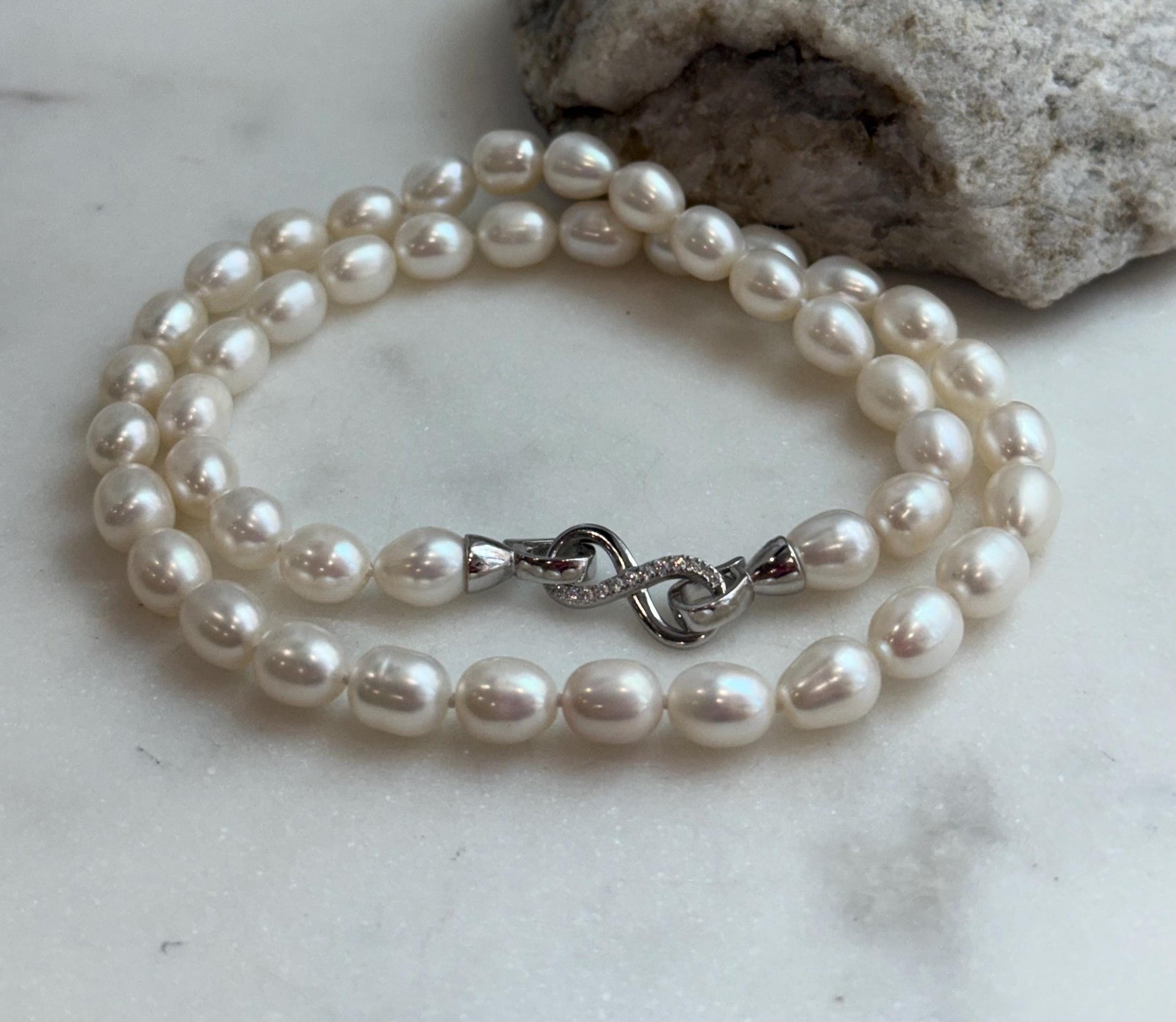 Strong luster Freshwater white rice Pearls s925 necklace choker Perfect unique gift for wife daughter teacher holiday gift