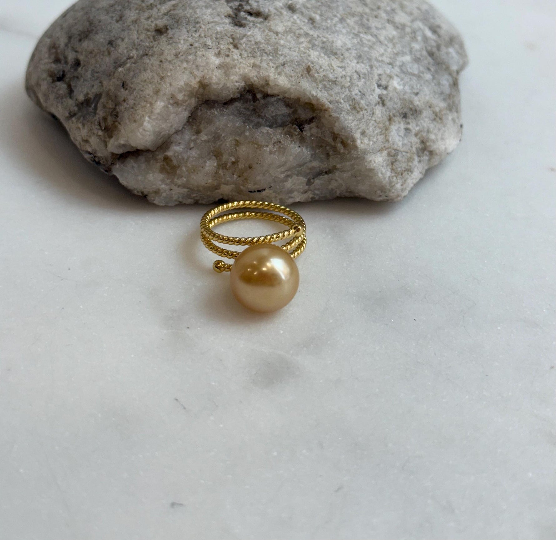12mm Extreme luster South Sea Golden pure natural Ocean Pearl s925 silver adjustable ring. holiday gift wedding gift.