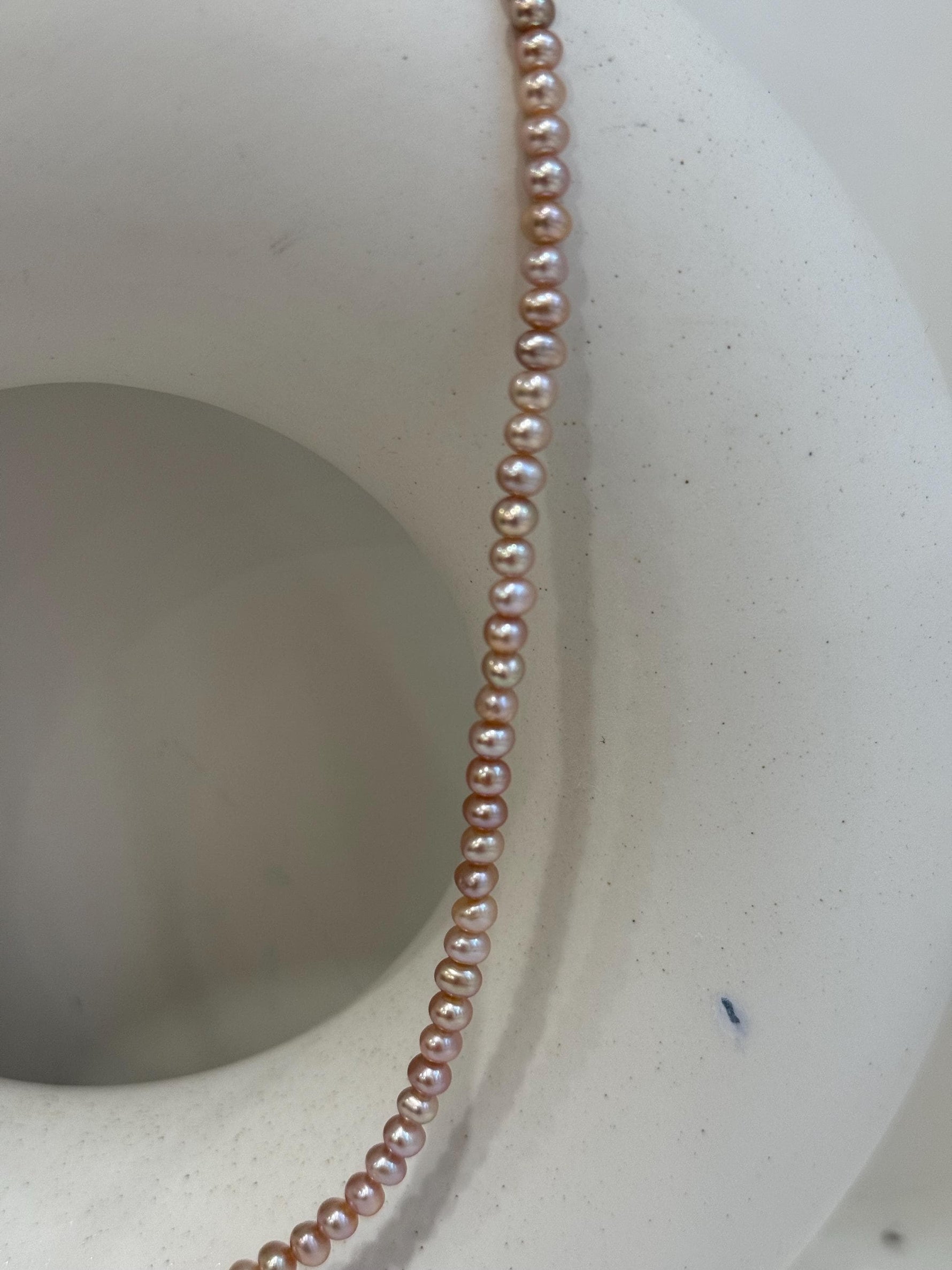 affordable extremely strong luster Freshwater blush pink rose near round small Pearl strand Necklace unique anniversary gift. daily wear