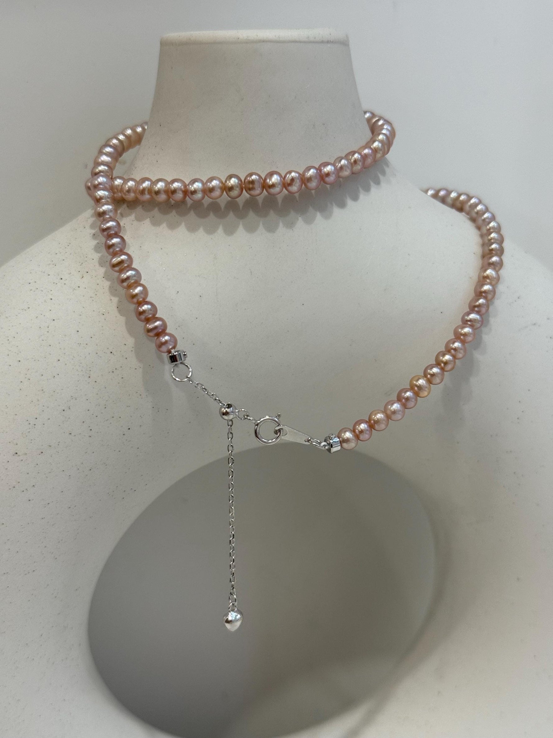 affordable extremely strong luster Freshwater blush pink rose near round small Pearl strand Necklace unique anniversary gift.