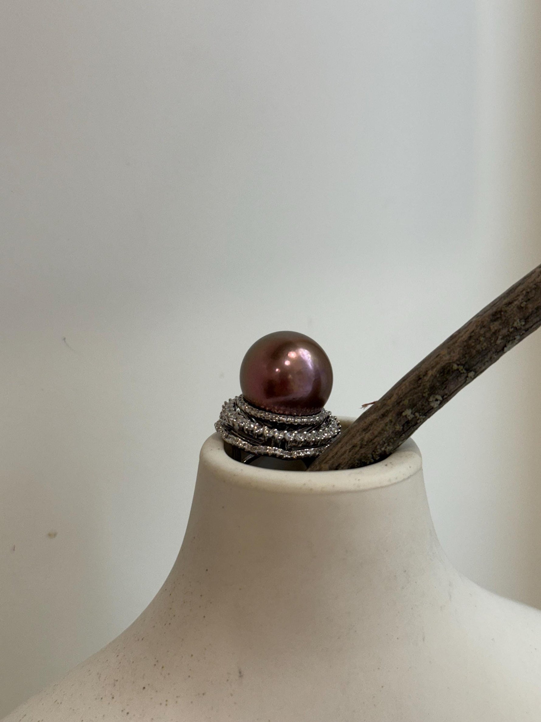 15mm supervalue! Strong luster Freshwater Edison metallic rose gold round pearl cool silver adjustable rotatable ring gift for her.