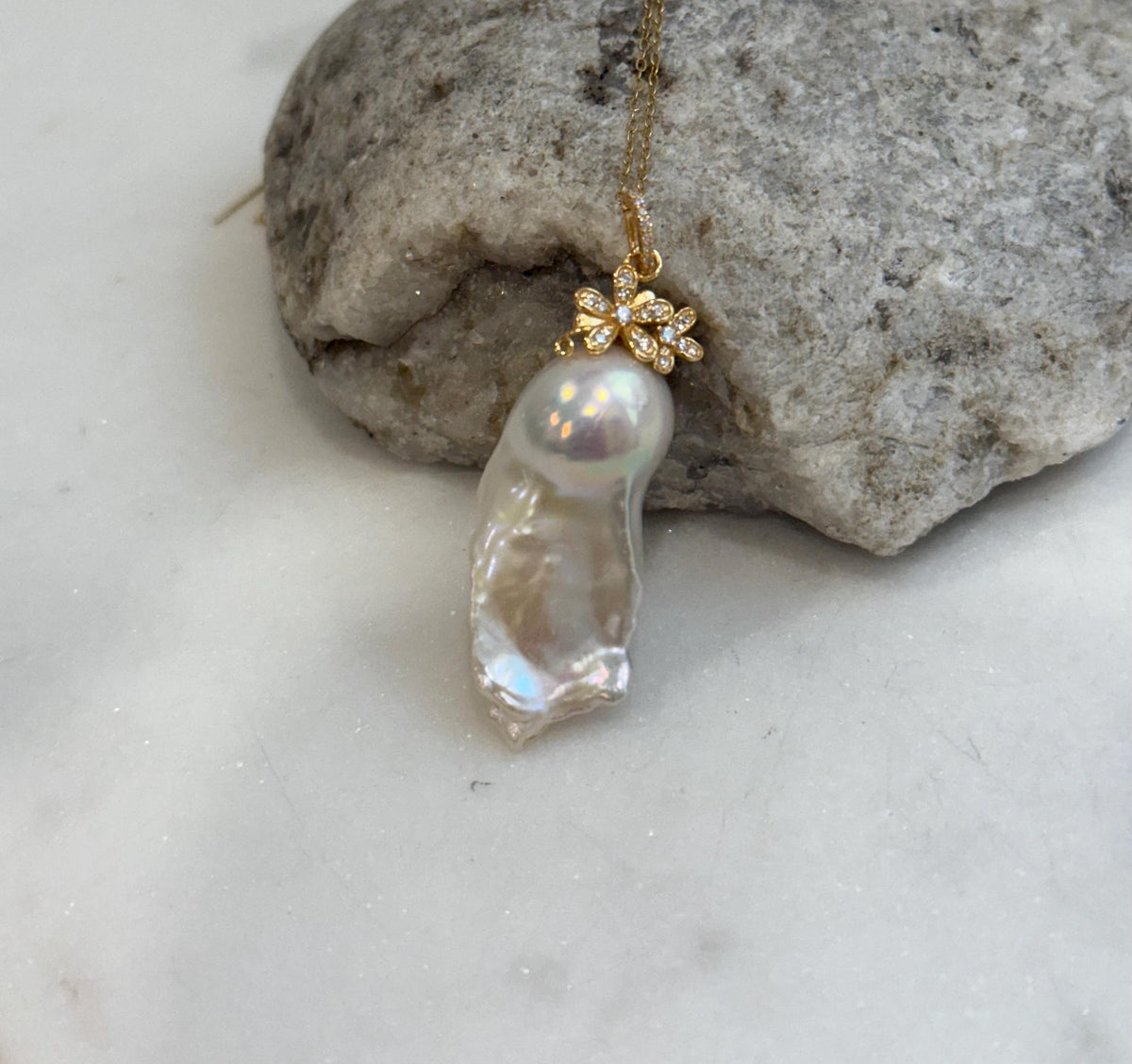 InSale Extreme luster white iridescent smooth Baroque Pearl s925 silver floral pendant silver chain Necklace gift for her birthday
