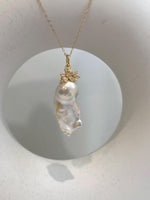 14.6x33mm InSale Extreme luster white iridescent smooth Baroque Pearl s925 silver floral pendant silver chain Necklace gift for her.