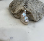 17.4x32mm InSale Extreme luster white iridescent smooth Baroque Pearl s925 silver heart pendant silver chain Necklace gift for her birthday