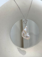 17.4x32mm InSale Extreme luster white iridescent smooth Baroque Pearl s925 silver heart pendant silver chain Necklace gift for her.