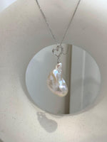 17.4x32mm InSale Extreme luster white iridescent smooth Baroque Pearl s925 silver heart pendant silver chain Necklace gift for her office wear