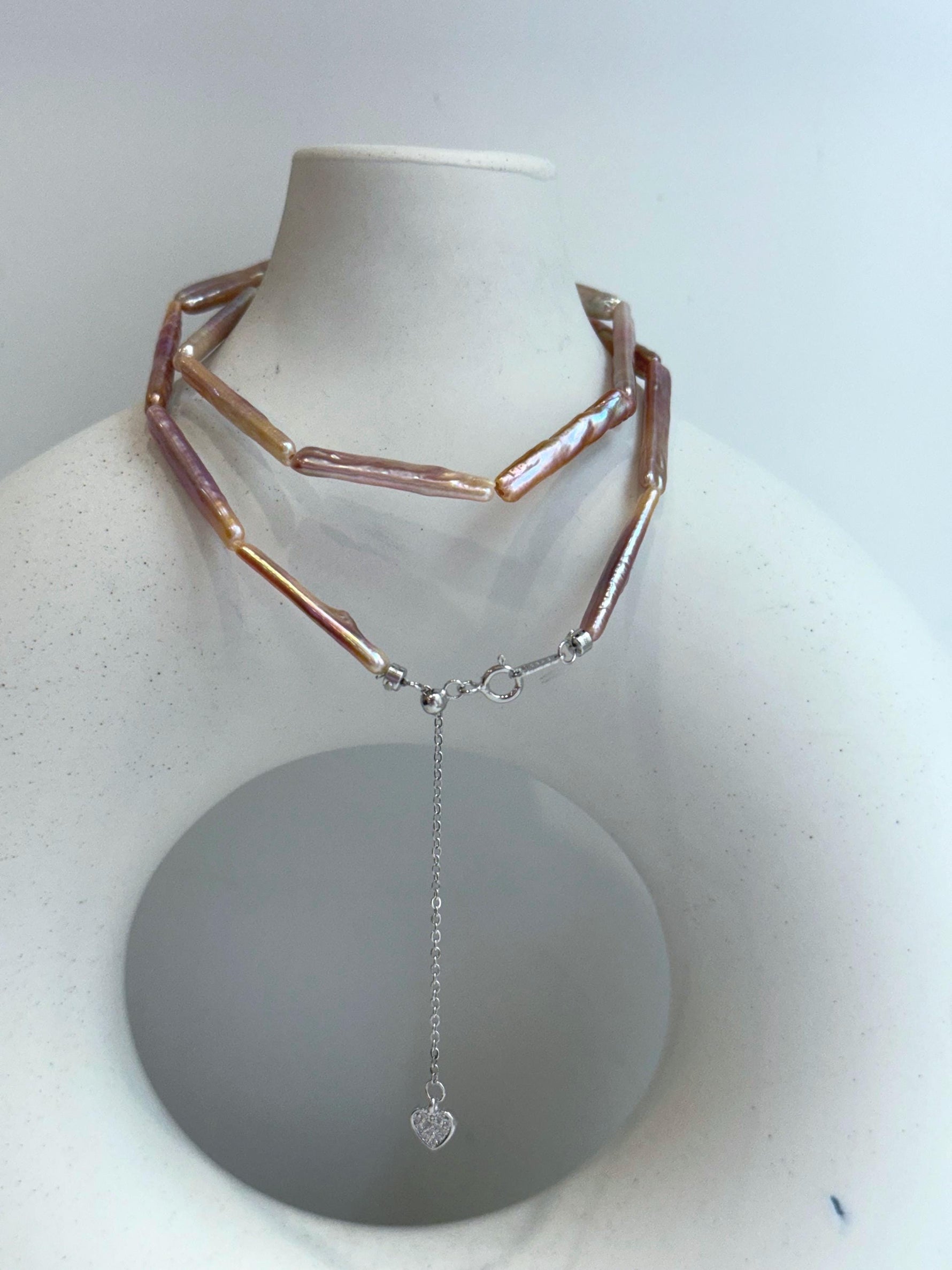 affordable extremely strong luster Freshwater metallic rose lavender strip Pearls strand Necklace unique anniversary gift for her office wear