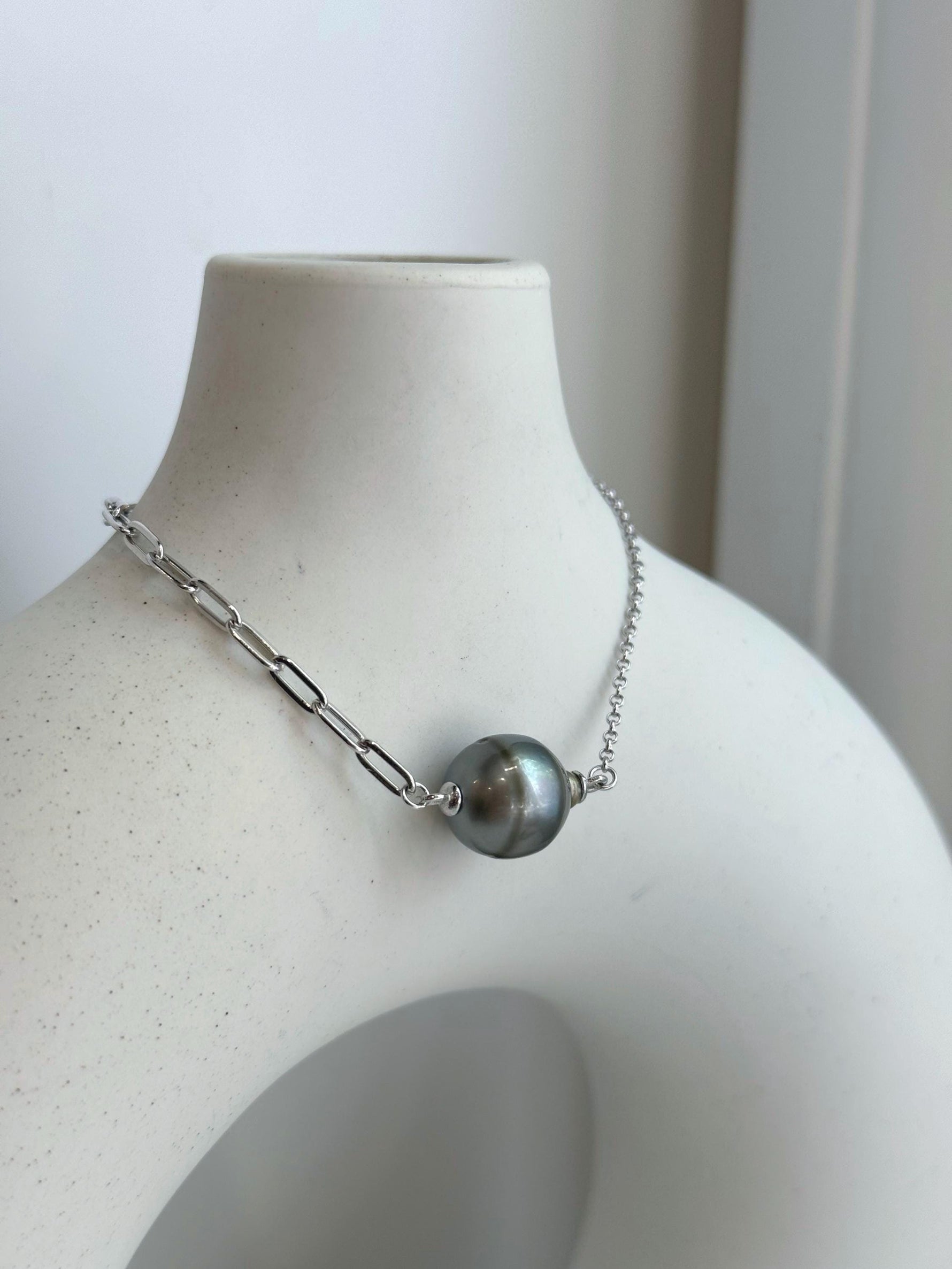 11.7mm Tahitian Ocean Saltwater Elegant Platinum Pearl bracelet adjustable daily silver bracelet. To 7.3”