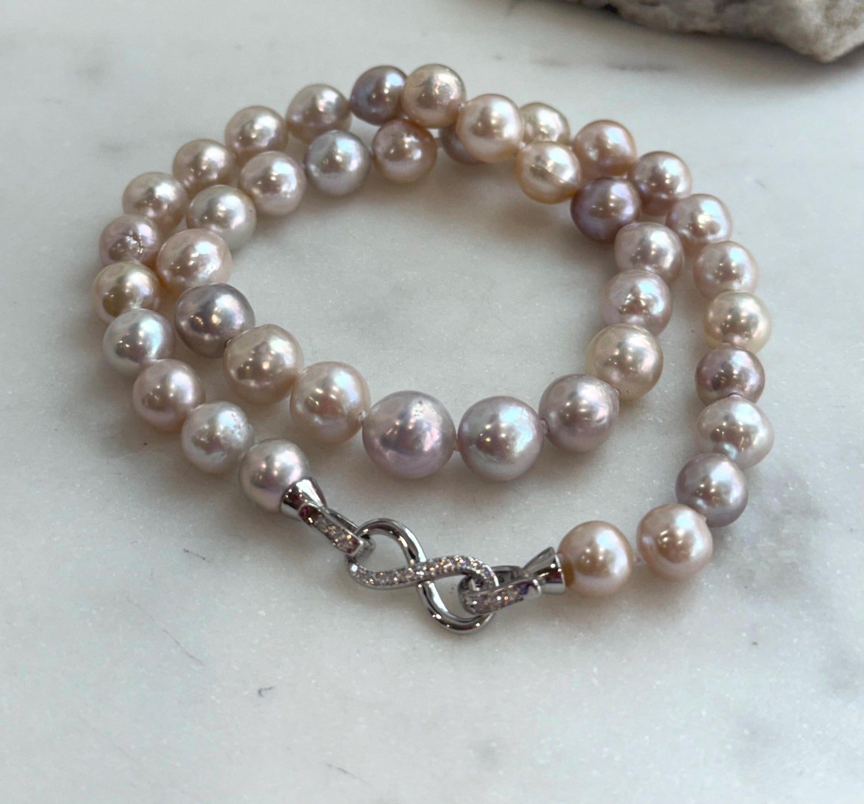 Extreme luster Freshwater peach pink rose multicolor little drop Pearls knotted strand Necklace daily wear for her anniversary