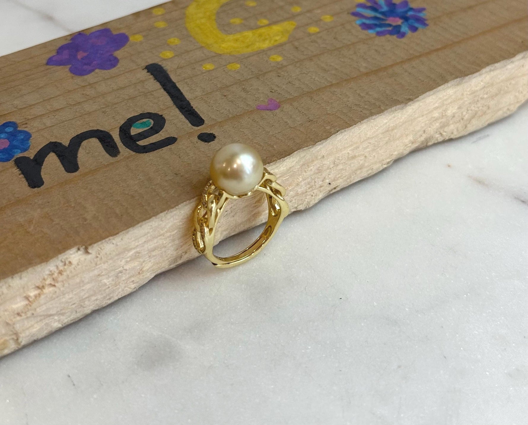 10.6mm Strong luster South Sea Golden natural Ocean Pearl s925 silver adjustable daily wear ring. Gift for her holiday