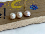 Au750 18K Gold 15mm 12.7mm clean smooth extreme luster Japanese Ocean Mabe ivory with pink hue Pearls pendant earrings