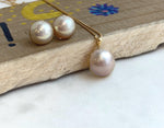 Au750 18K Gold 15mm 12.7mm clean smooth extreme luster Japanese Ocean Mabe ivory with pink hue Pearls pendant earrings