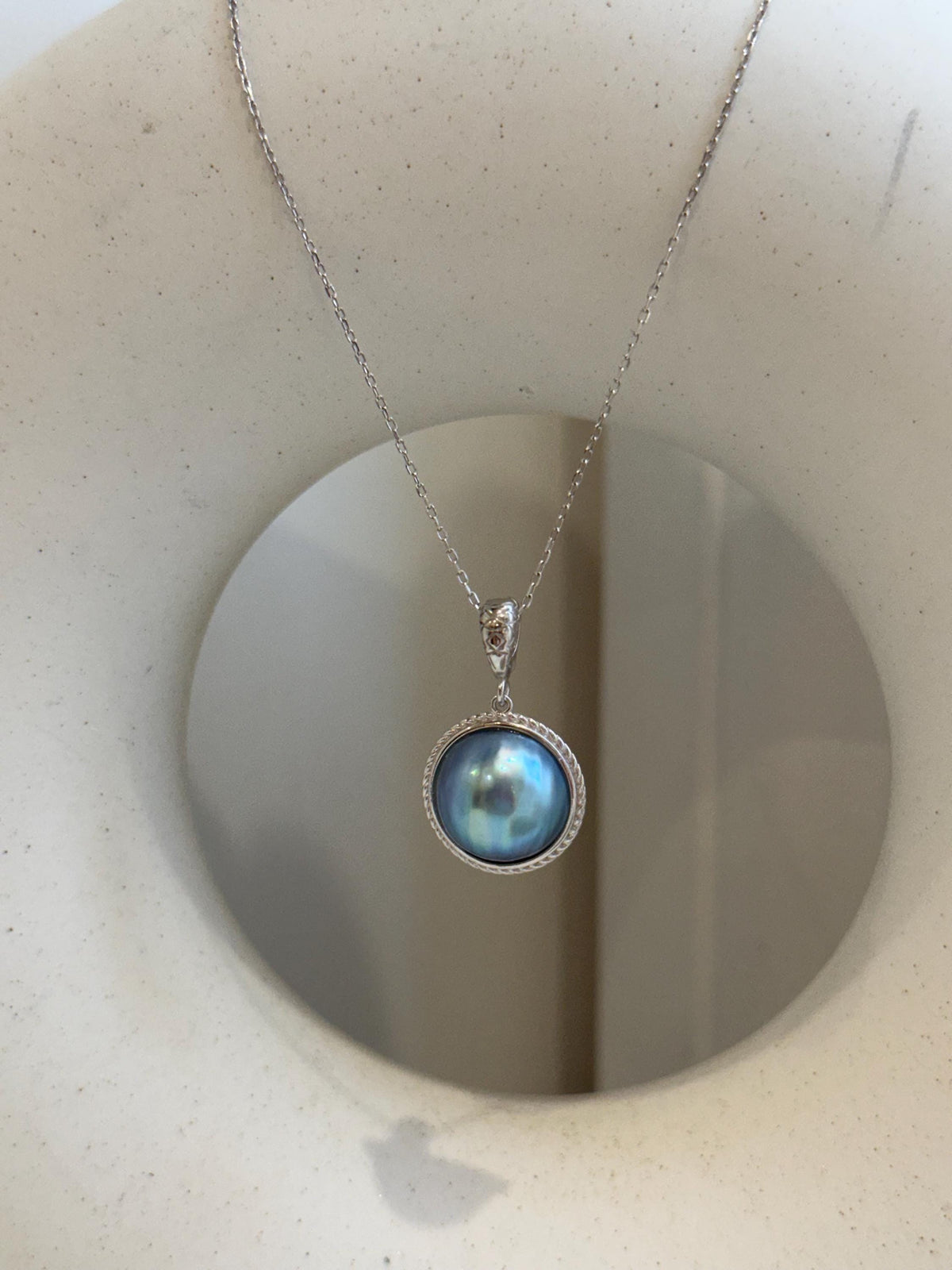 Insale strong luster purple green blue iridescent ocean Mabe dazzling s925 silver earrings & pendant necklace set. Gift for her birthday.