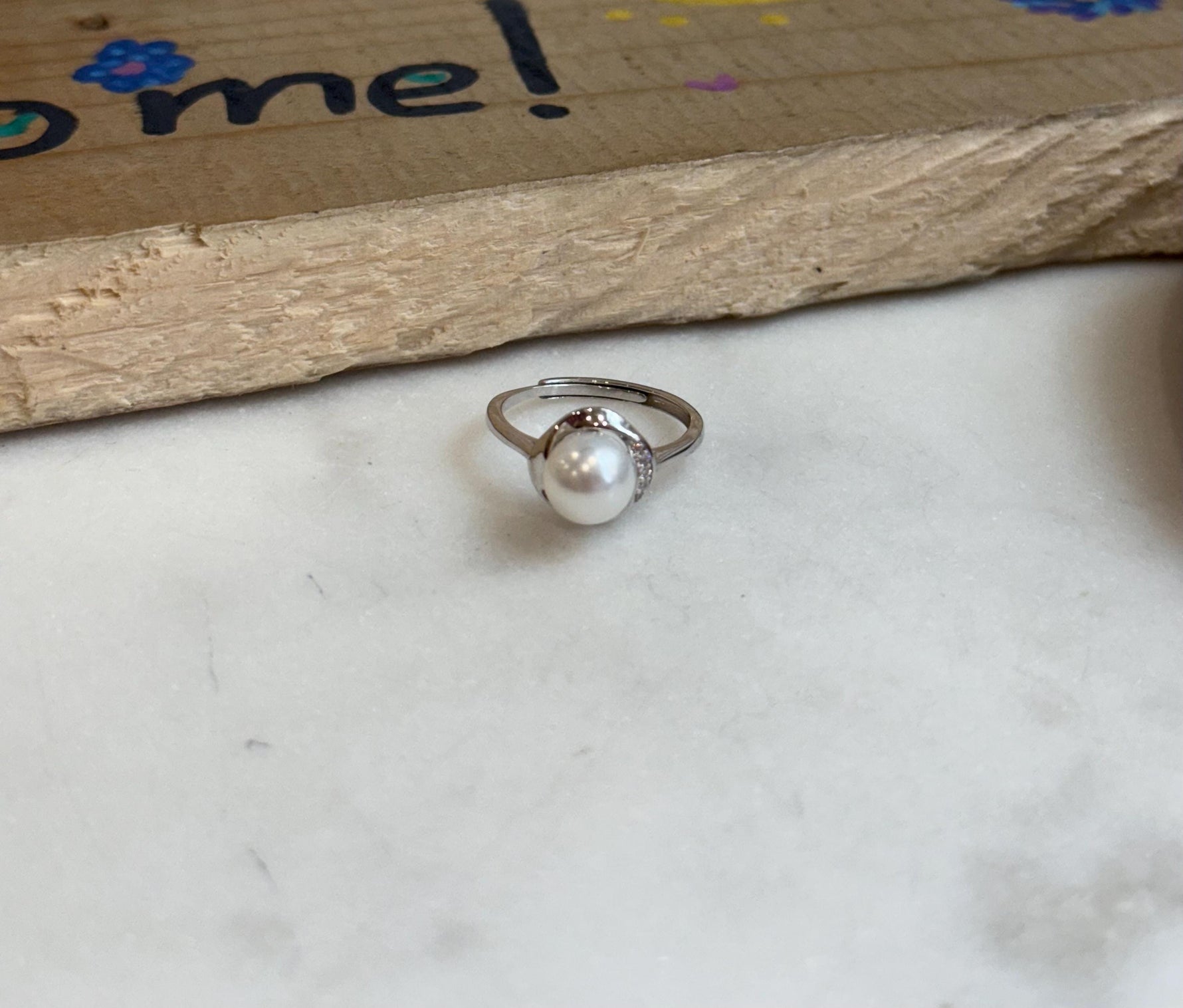 Super Value!  7.4mm extreme luster Australian Ocean Cold white Pearl  S925 silver minimalist adjustable ring unique gift for her office wear