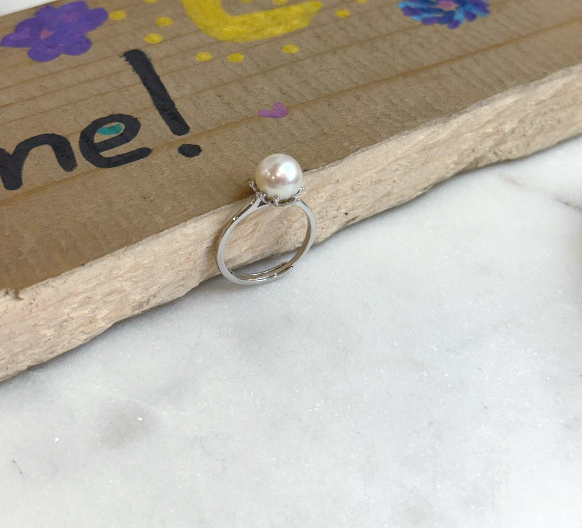 Super Value!  7.5mm extreme luster Australian Ocean Cold white Pearl  S925 silver minimalist adjustable ring unique gift for her anniversary
